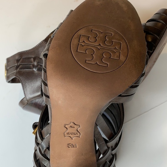 Tory Burch Brown Heeled Sandals with Gold Buckle - Picture 8 of 8